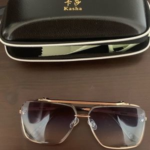 Men’s Gold Frame Blue Lenses Sunglasses